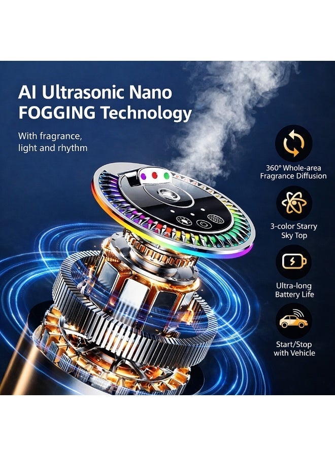 جهاز تعطير السيارة مع ضوء إسقاط النجوم - معطر جو ذكي لاسلكي للسيارة، إضاءة LED متزامنة مع الموسيقى، أوضاع رش قابلة للتعديل، مزيل للروائح، زجاجة بسعة 50 مل. - Image 4